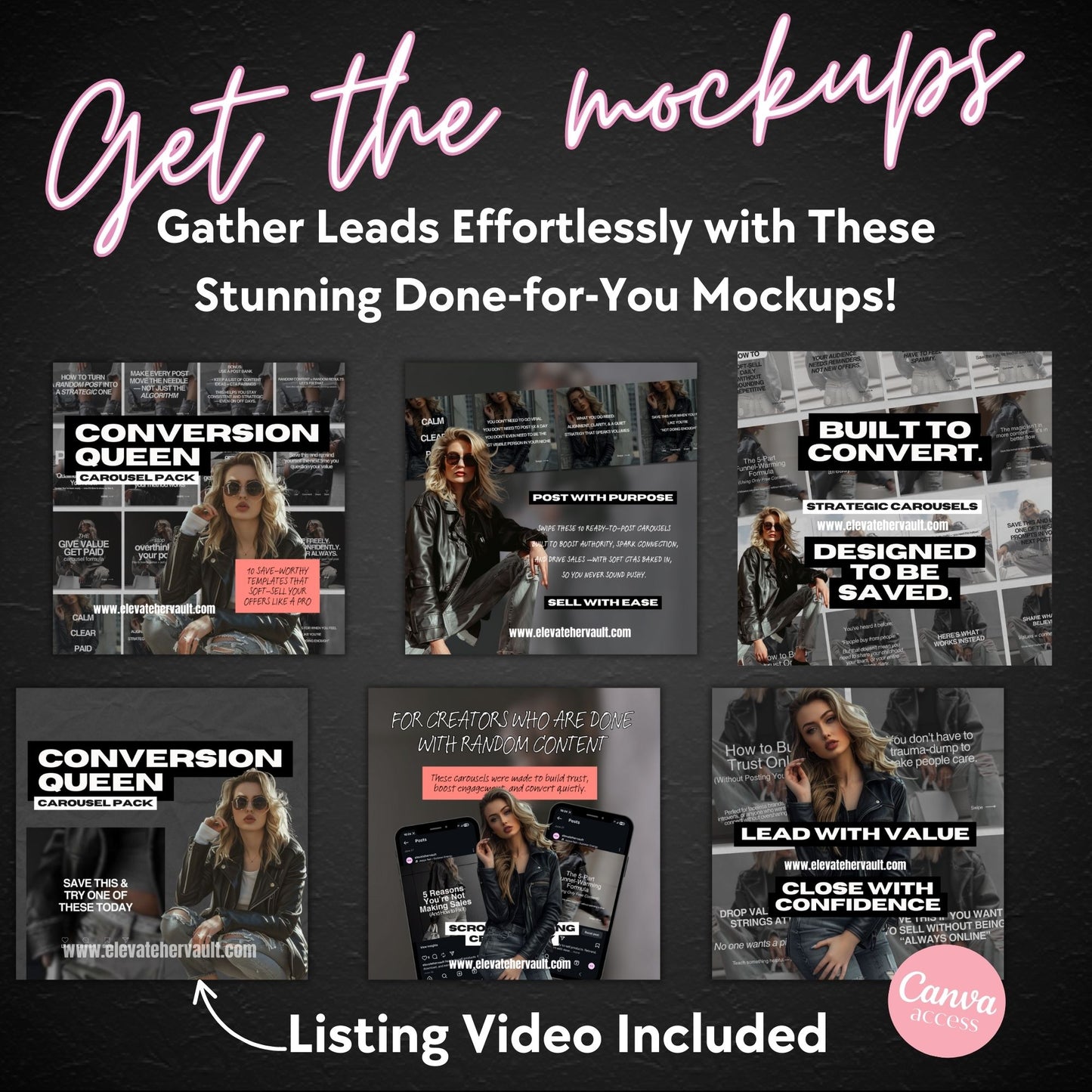 Faceless Digital Marketing Carousel Posts MRR PLR Canva Templates Resell Rights Social Media Faceless Instagram Marketing