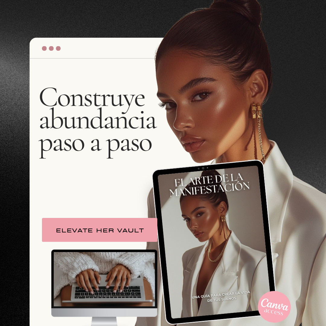 Woman holding a tablet with a book cover on a dark background www.elevatehervault.com