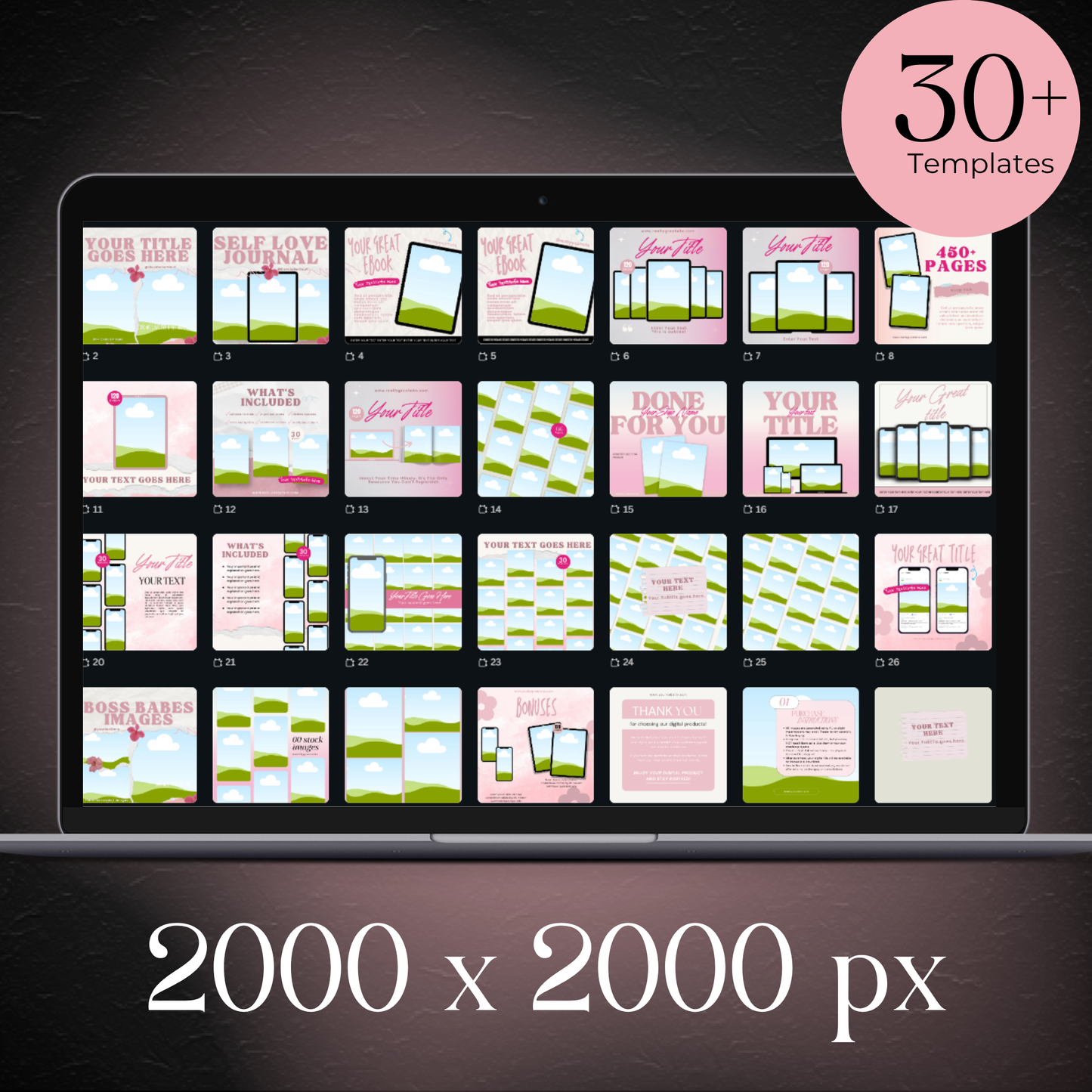 Full mockup template preview grid with 30 editable Canva listing mockups – elevatehervault.com