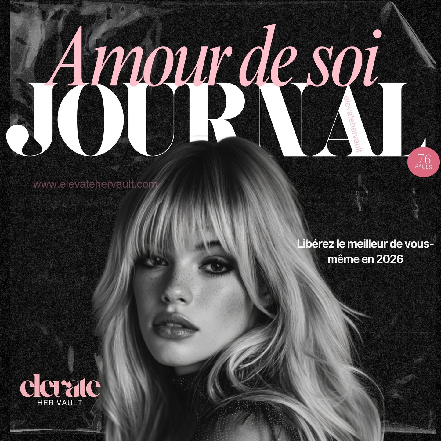 Magazine cover with a woman's face and 'Amour de soi Journal' text on a dark background