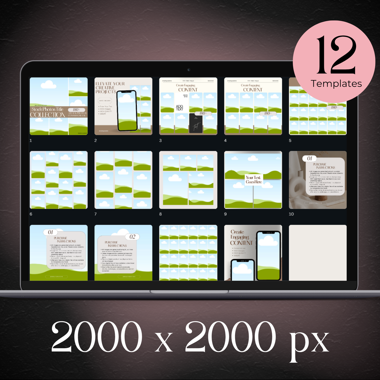 Overview of the 10 Canva mockup designs in this pack, sized at 2000 x 2000 px for digital product display. www.elevatehervault.com