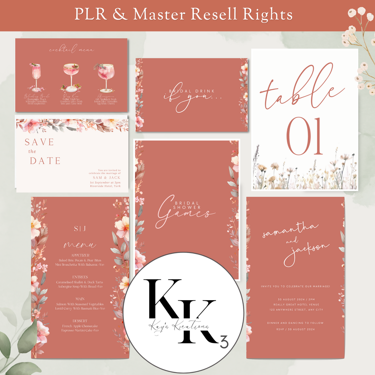 Terracotta Wedding Invitation Canva Wedding Templates Save the Date Editable Digital Invite Set Wedding Stationery Rustic Wedding Invitation