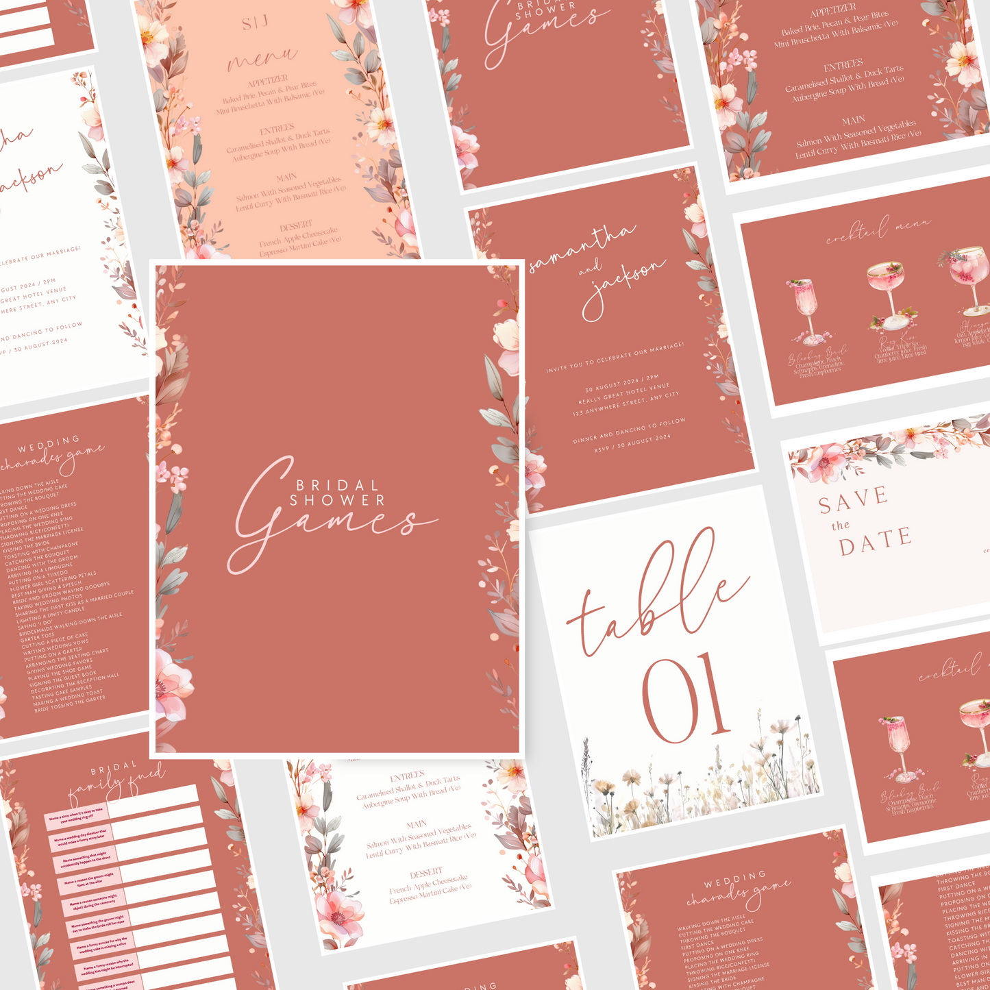 Terracotta Wedding Invitation Canva Wedding Templates Save the Date Editable Digital Invite Set Wedding Stationery Rustic Wedding Invitation