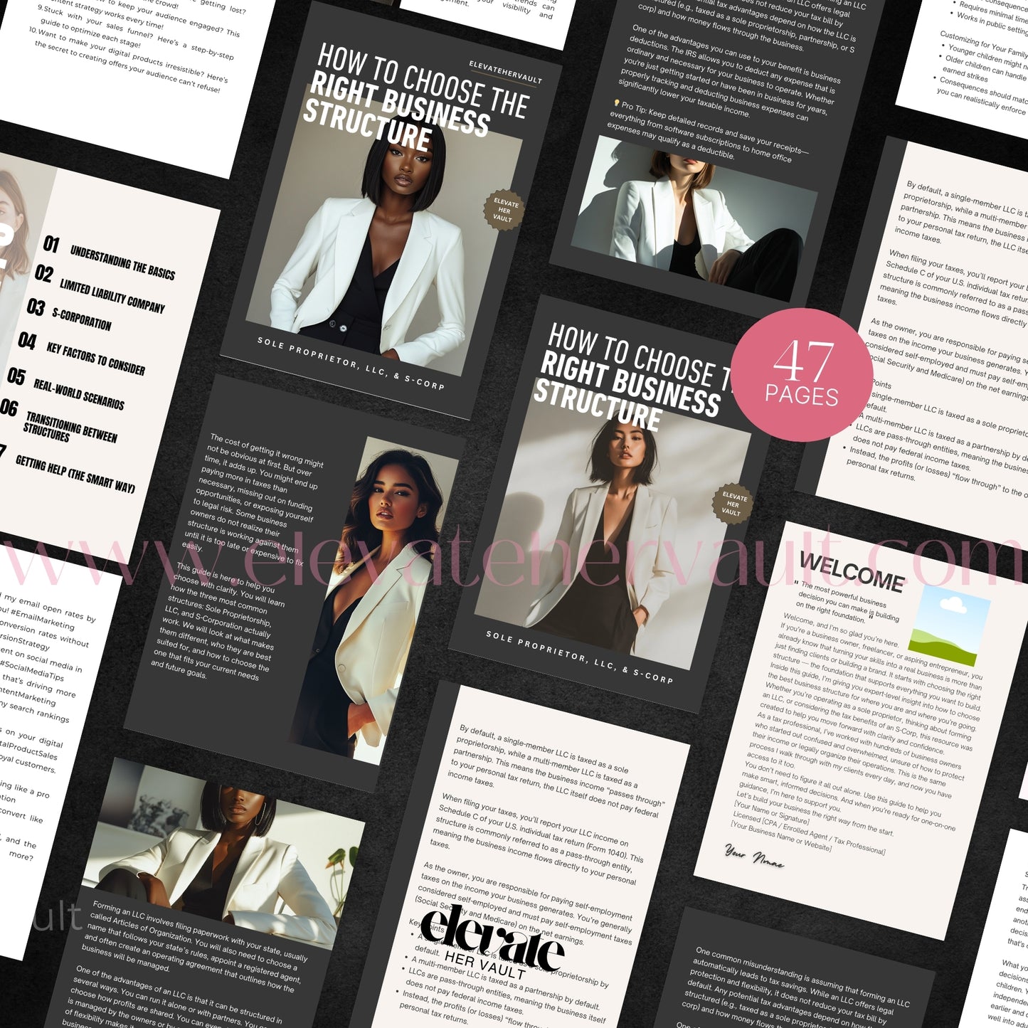 Structure Made Simple mockup with clean black background and play button for video preview – www.elevatehervault.com