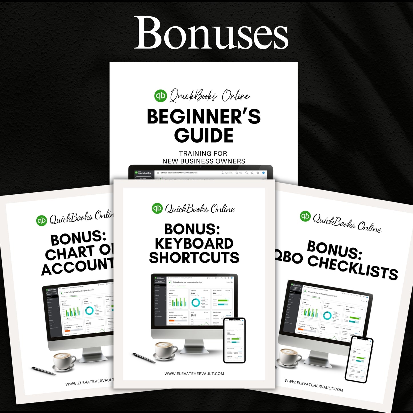 QuickBooks for entrepreneurs, new biz financial guide, QBO how-to eBook, intro to online bookkeeping, QuickBooks for creatives, freelancer money management, finance tool with visuals, DIY QuickBooks guide, PLR QuickBooks guide, www.elevatehervault.com
