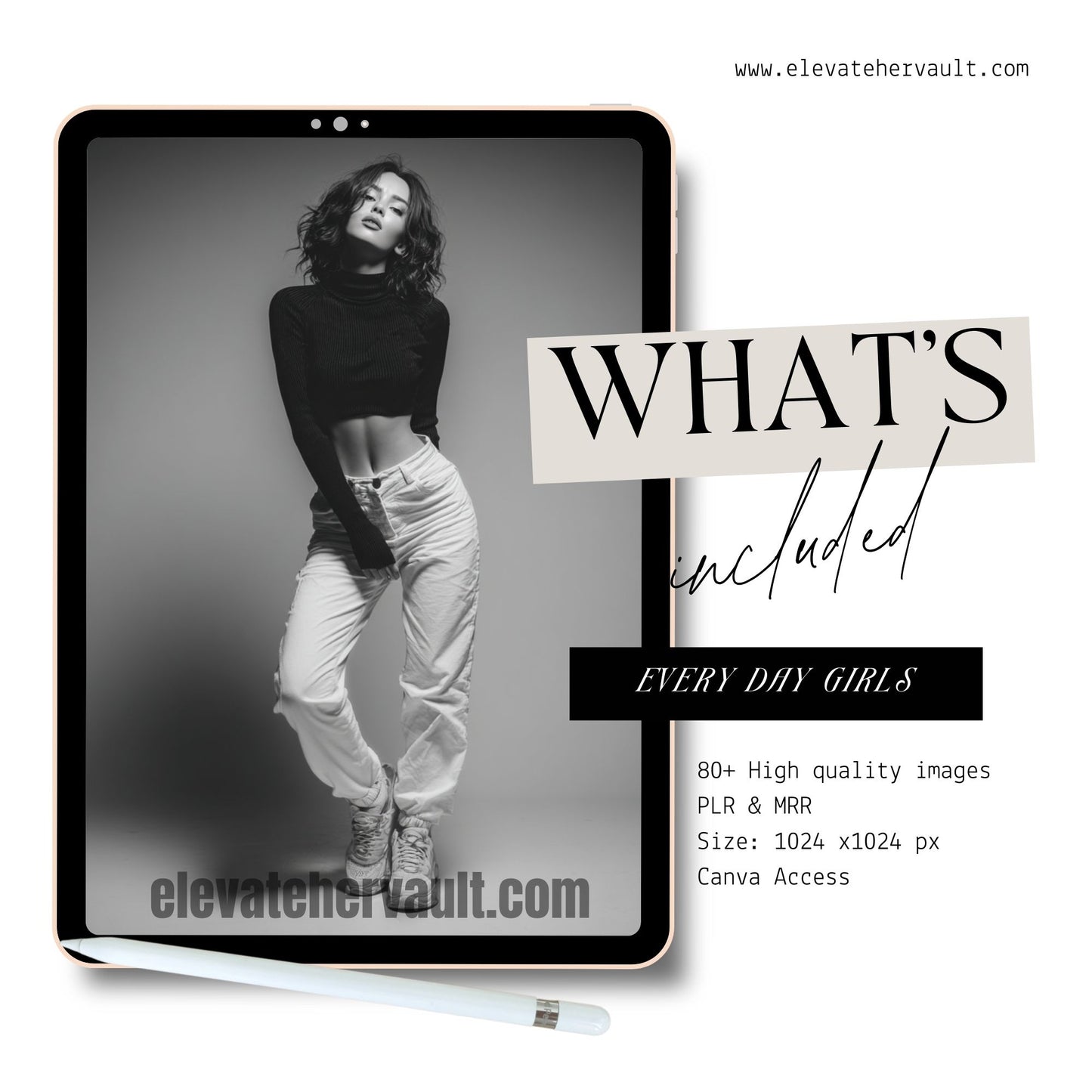 Every Day Girl Black & White Stock Photos – 80+ AI Portrait Images (PLR/MRR, Canva Access)