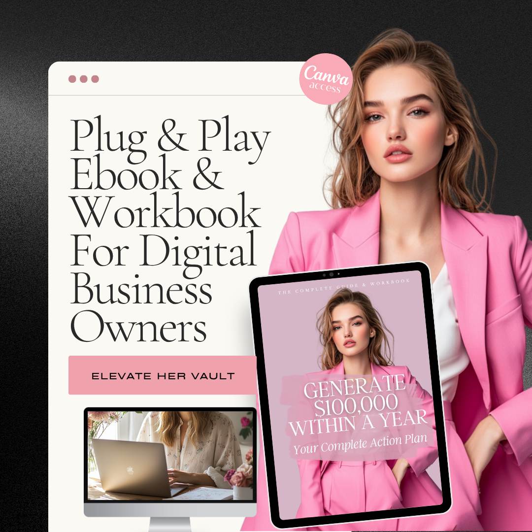 resellable ebook mockups, Canva marketing kit, six-figure business images, editable visual bundle, high-converting promo content, PLR brand kit, ebook content graphics, digital business visuals, plug-and-play sales mockups, www.elevatehervault.com