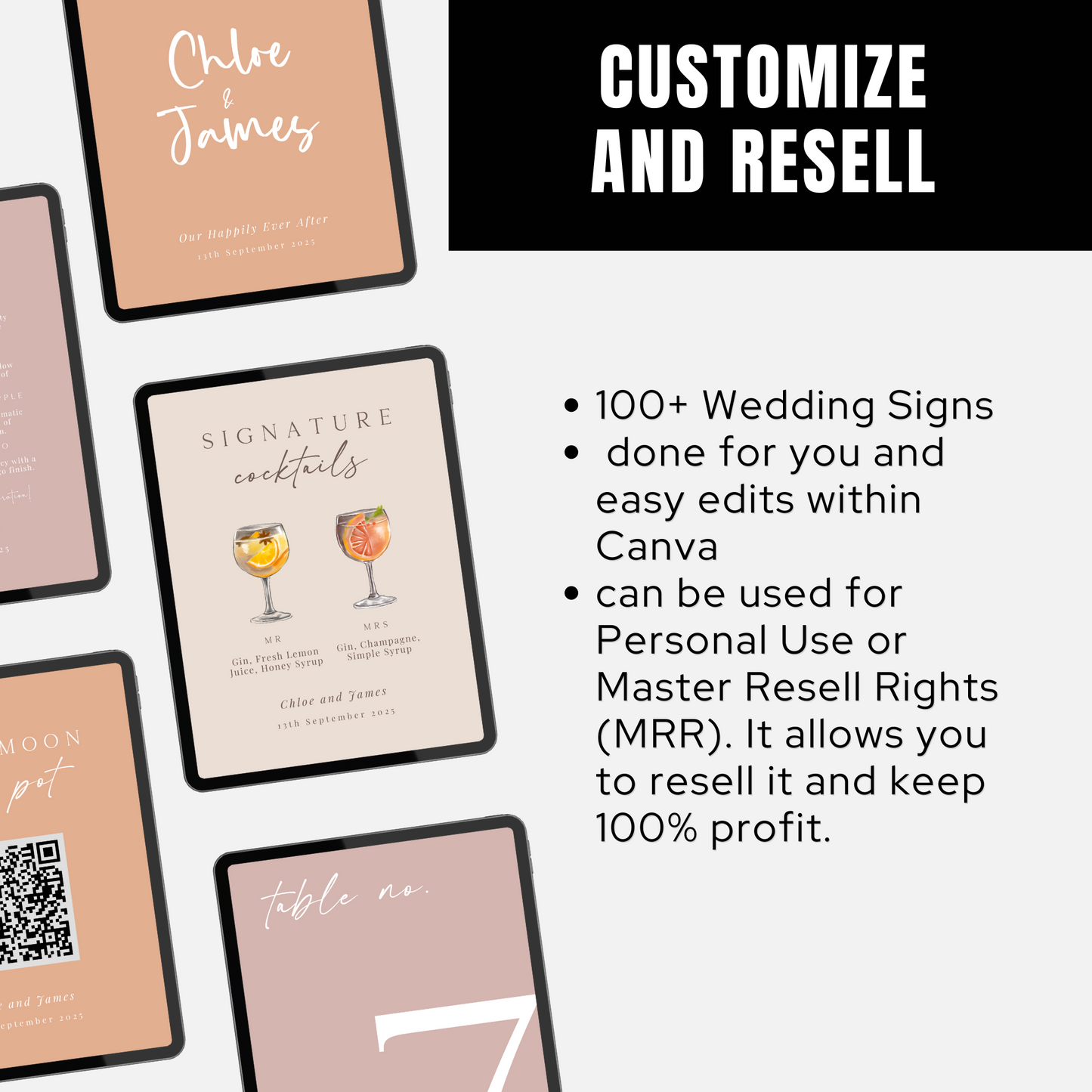 Wedding Sign Bundle Editable Wedding Sign Printable MRR Welcome Sign Modern Wedding Signage Templates Reception Signs PLR Digital Product