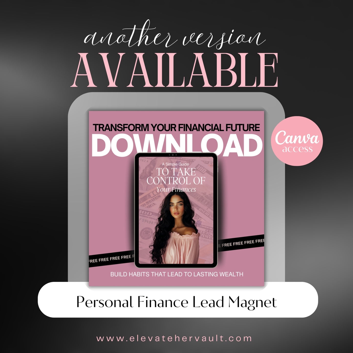 personal finance lead magnet with a beautiful white woman on ebook cover www.elevatehervault.com