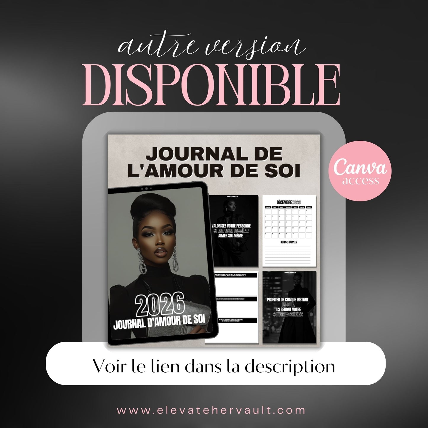 Digital product packaging for a self-love journal on a tablet screen with promotional text.