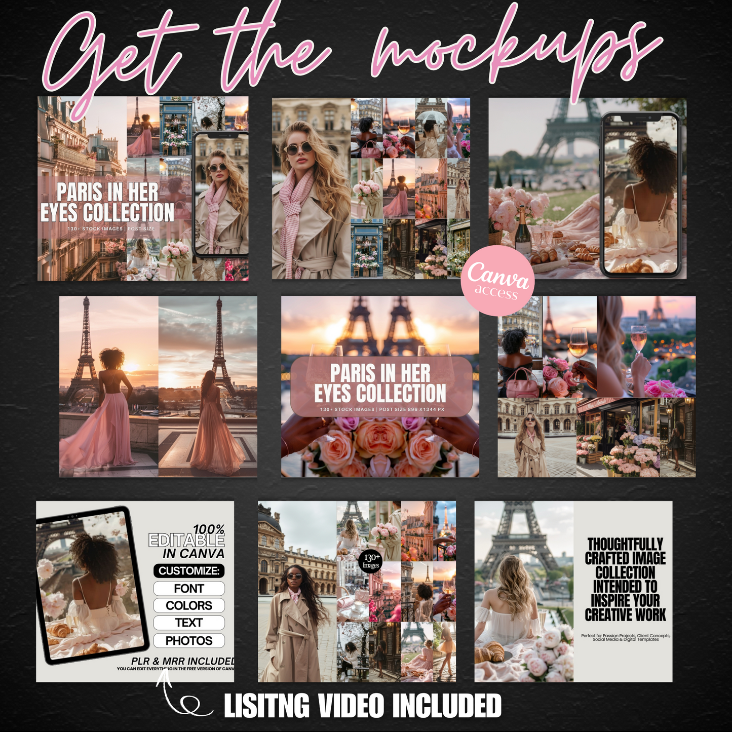 Collage of images from 'Paris in Her Eyes Collection' with promotional text on a dark background.