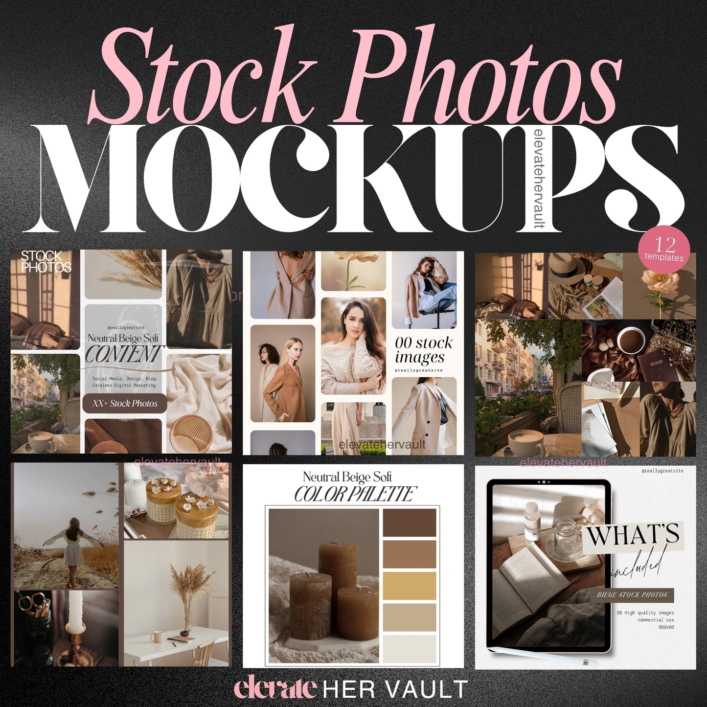 Premium stock photo mockups showing styled content layouts for marketing – www.elevatehervault.com