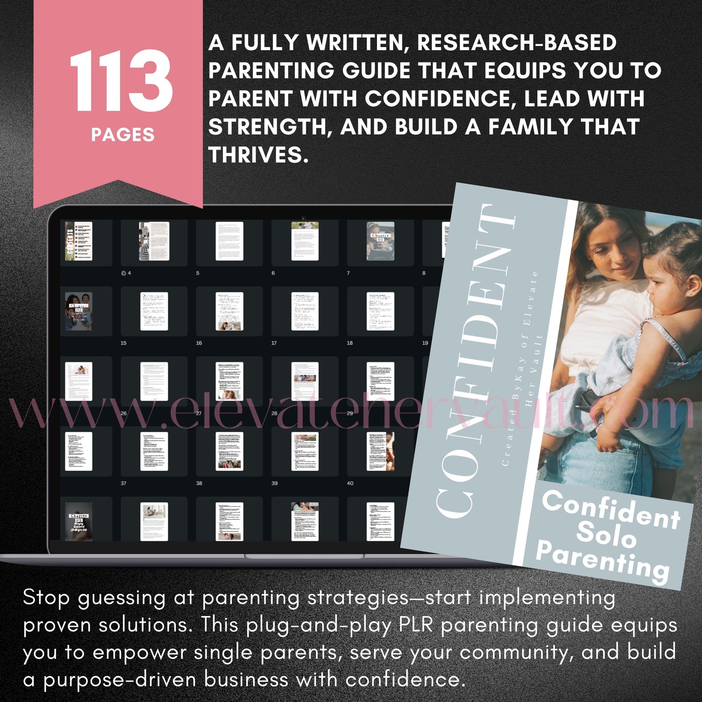 solo parent guide, parenting chapter topics, Canva ebook template, PLR product for coaches, motherhood brand content, confidence in parenting, business lead magnet, PLR lead magnet, family niche product, faith-based business resource, www.elevatehervault.com