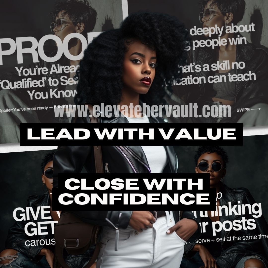 Woman with afro hair in front of a collage with motivational text and website URL.