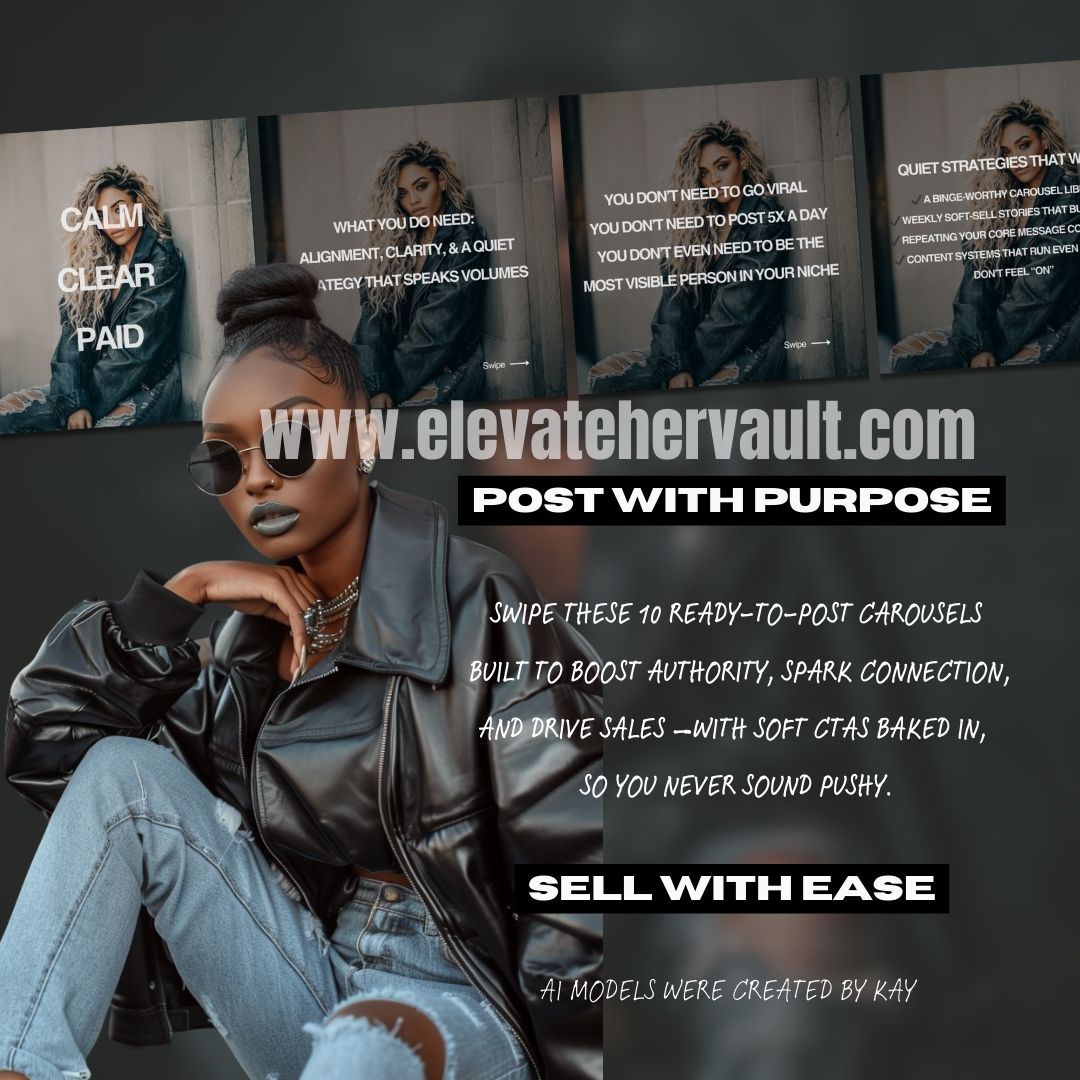 Woman in black leather jacket and jeans with sunglasses, promotional text overlay.