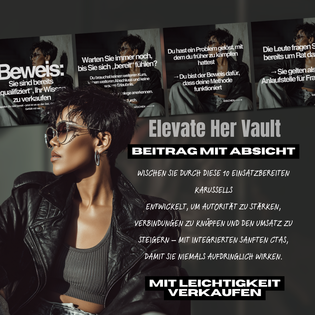 Woman wearing sunglasses with text overlay on a dark background Afro German Edition www.elevatehervault.com