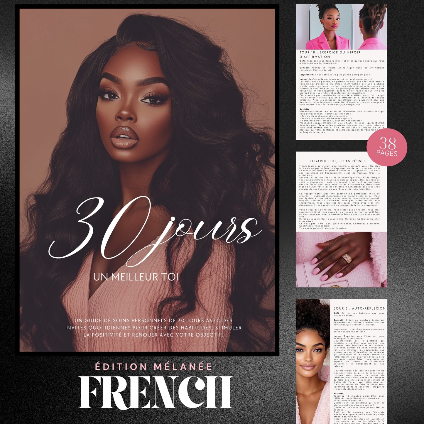 French reflection prompts, Canva self-care guide, personal development in French, editable journal PLR, French-language mindset planner, feminine self-growth ebook, rebrandable PLR toolkit, daily growth content, 30-day guided journal, www.elevatehervault.com