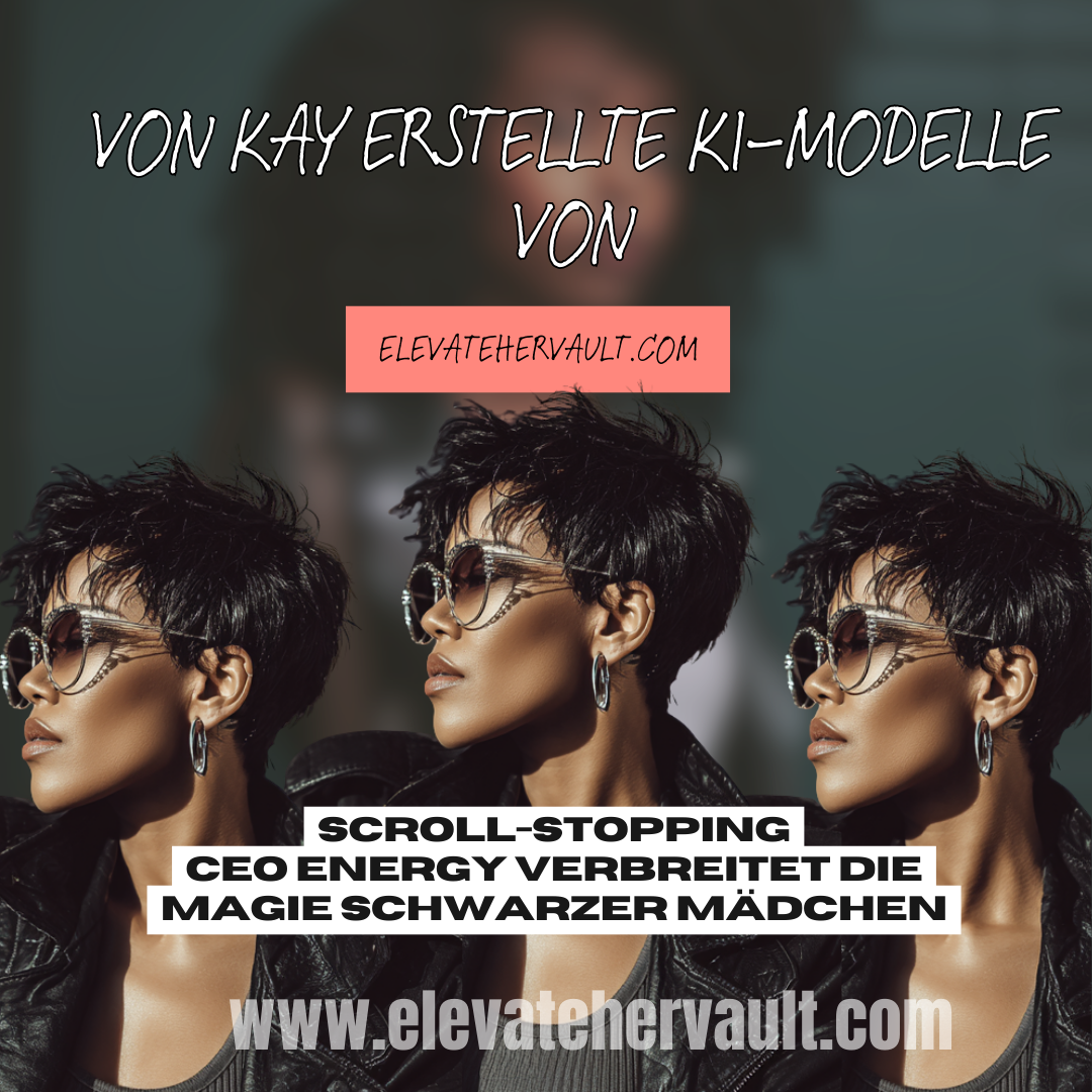 Three women with stylish hair and sunglasses, with text promoting Elevate Hervault.com. Afro German Edition www.elevatehervault.com