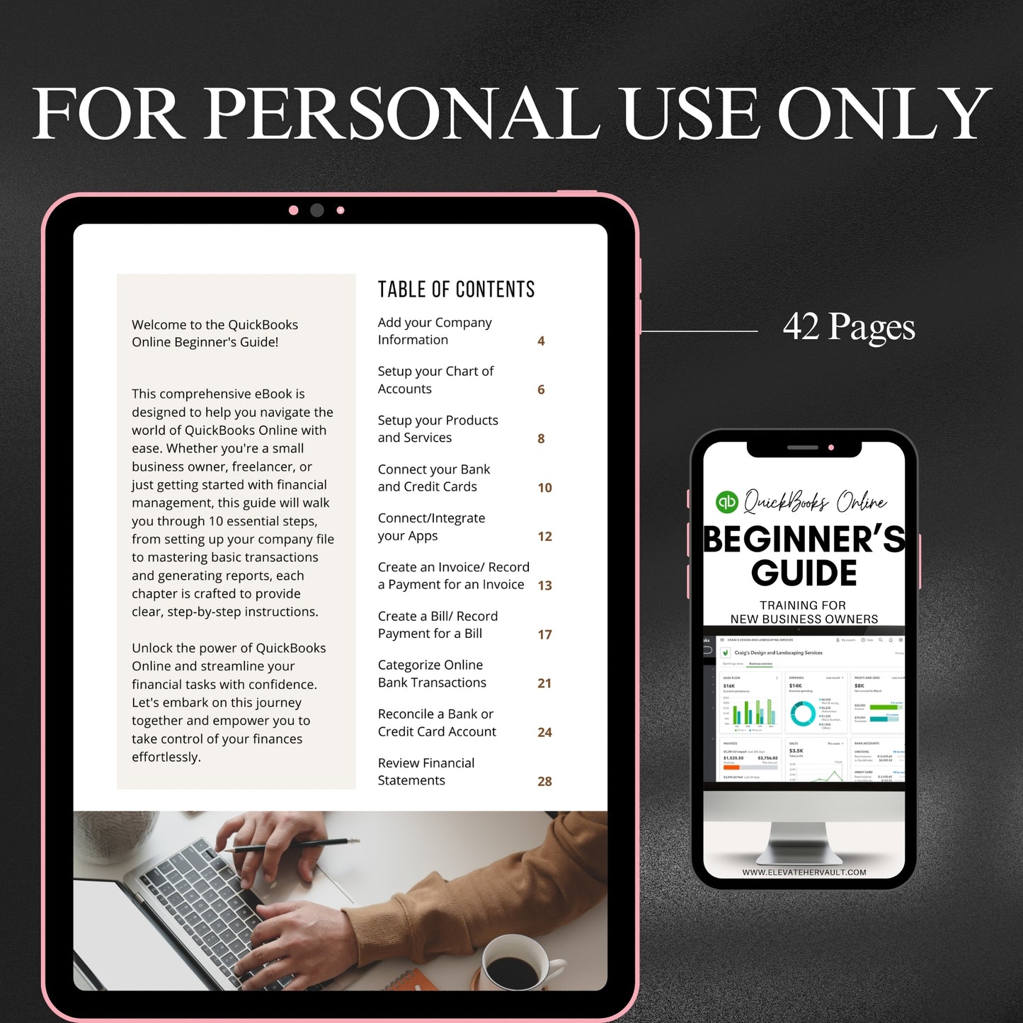 QuickBooks training ebook, easy bookkeeping guide, money management QuickBooks, digital product for coaches, QuickBooks for solopreneurs, new biz owner finance help, QuickBooks tutorial download, financial education eBook, business owner startup guide, www.elevatehervault.com