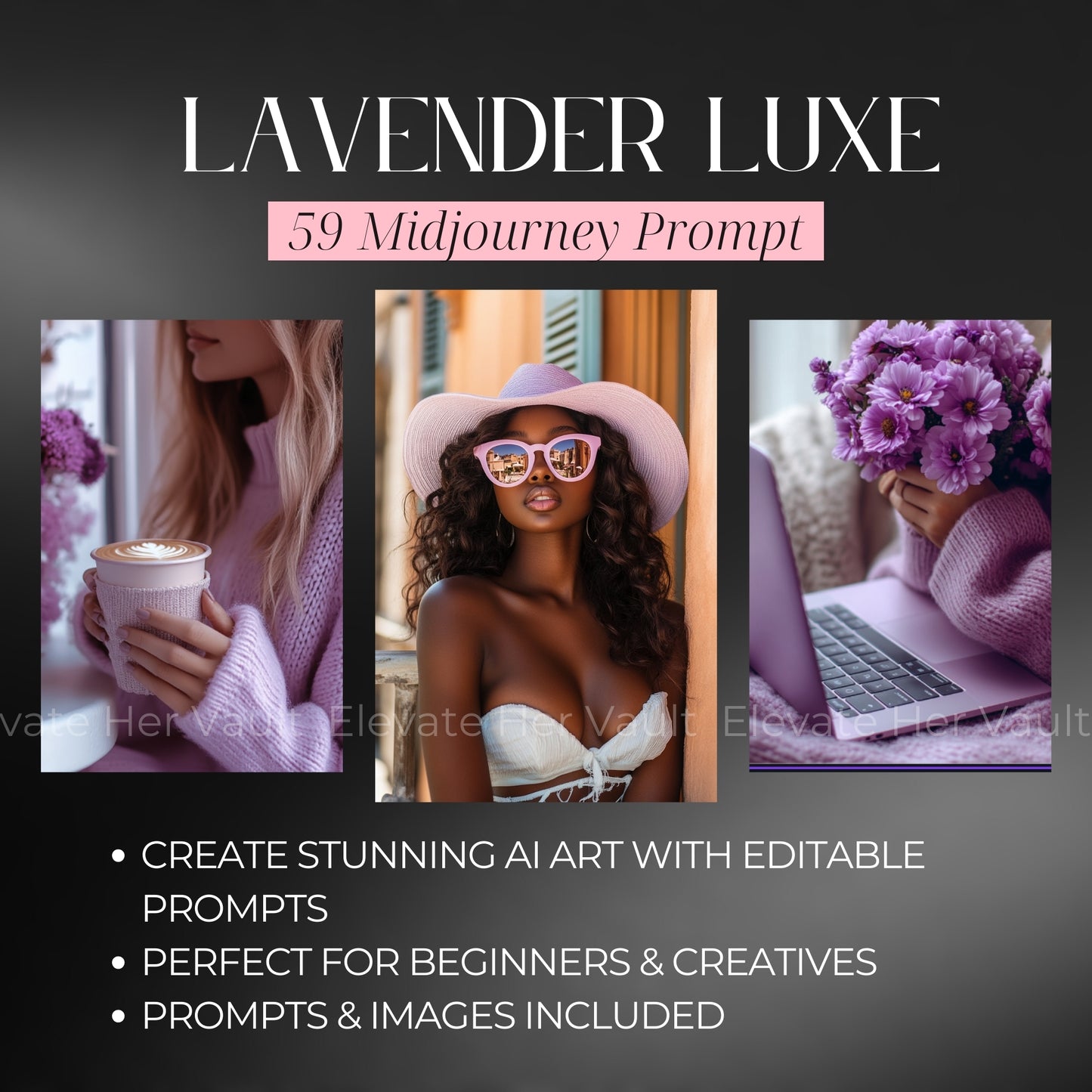 editable prompts for soft glam AI content, MidJourney image generation guide included, luxury-inspired visual assets for branding, soft and minimal digital content creation, ideal for beauty and feminine lifestyle brands, generate your own content quickly with prompts, no tech skills required to launch your AI visuals, step-by-step toolkit for elegant image results
www.elevatehervault.com