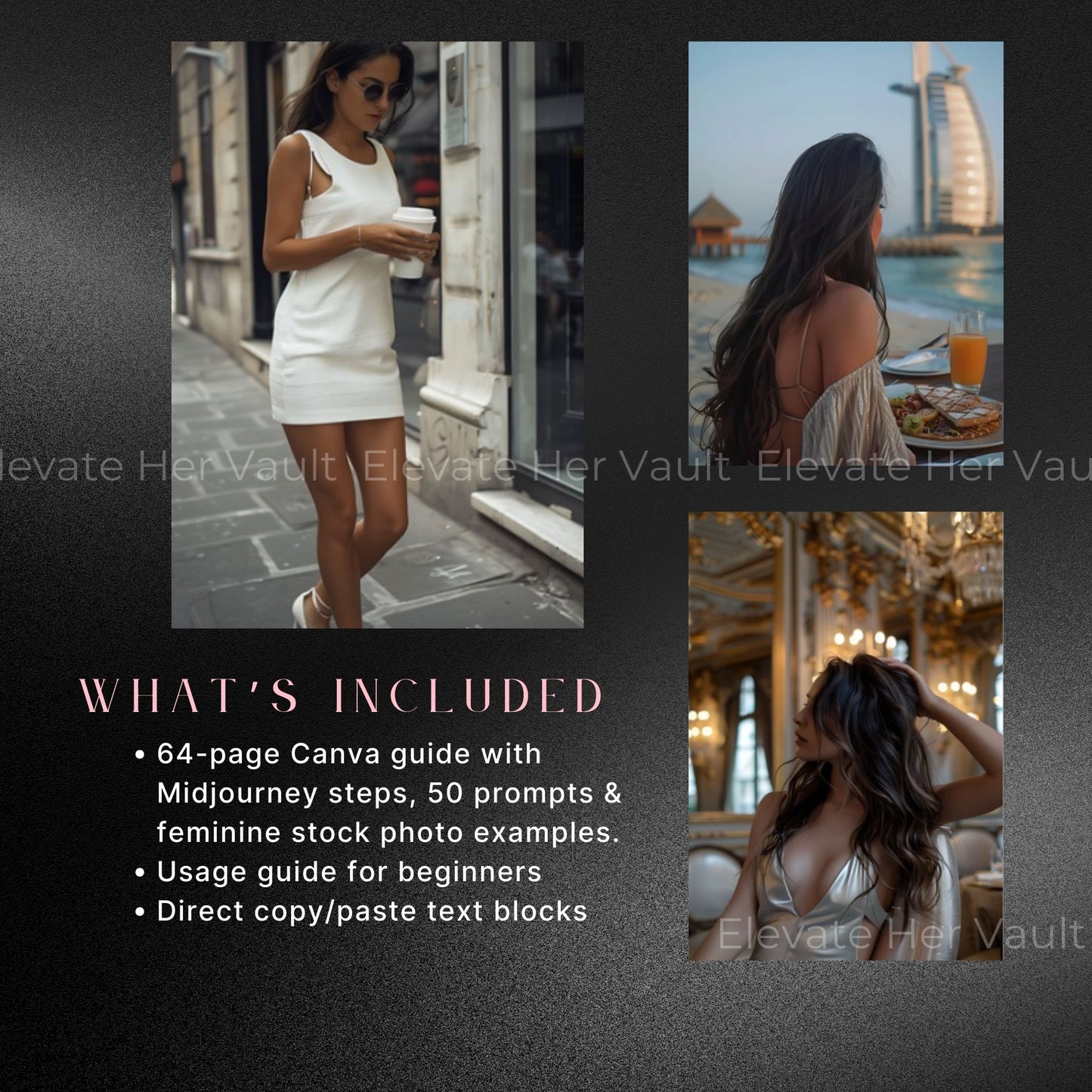 Luxury dining AI prompts for fashion brands, elegant lifestyle images using AI tools, cocktail hour and luxe evening visuals, AI image creation for stylish creators, high-glamour visual prompts to resell, MidJourney images made for elite branding
www.elevatehervault.com