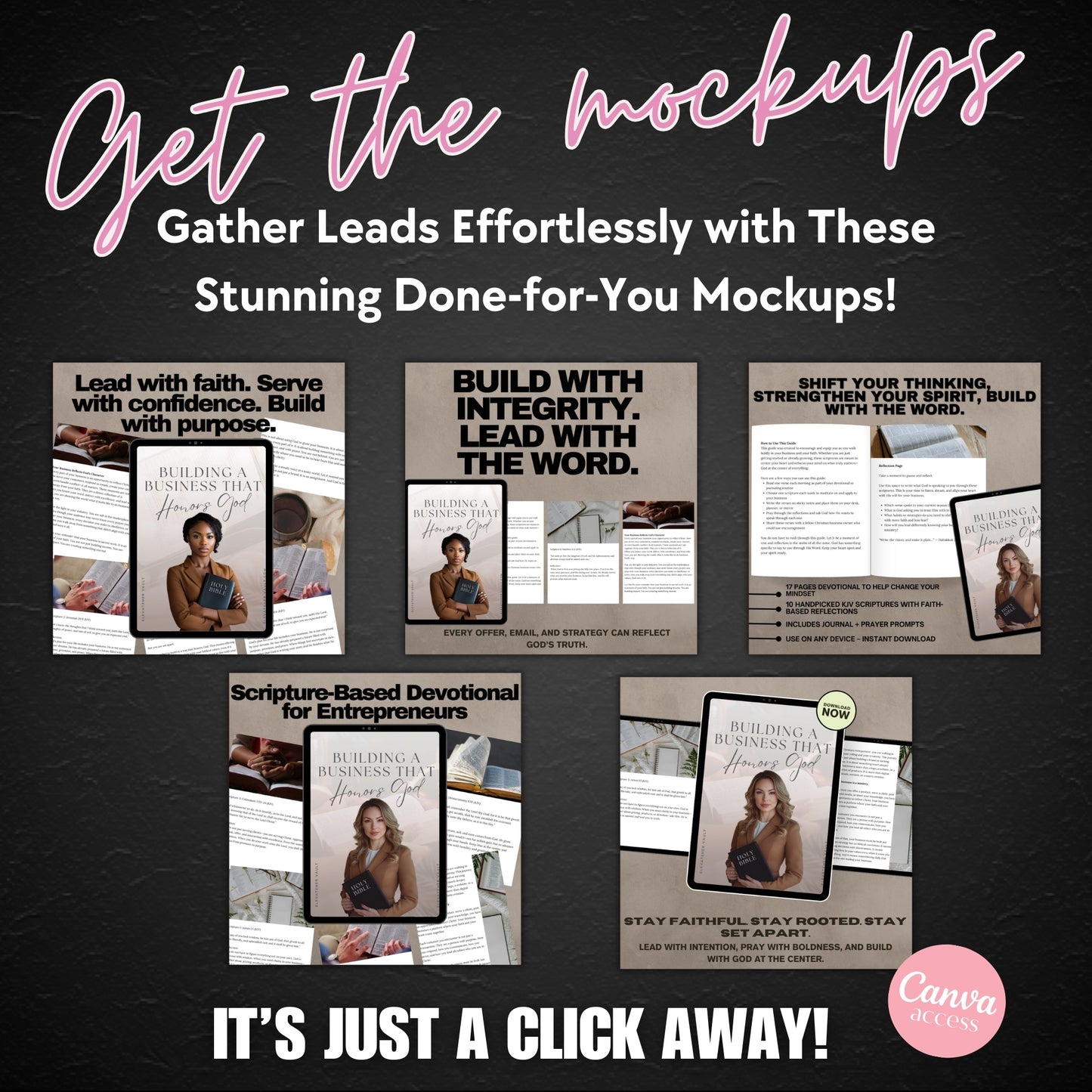 faith focused digital mockup, Christian printable download, scripture-based workbook mockup, Christian content for businesswomen, devotional PLR visual, biblical business branding, editable Canva Christian tool, faith rooted digital planner, Christian boss planner mockup, mockup graphics for devotionals, www.elevatehervault.com