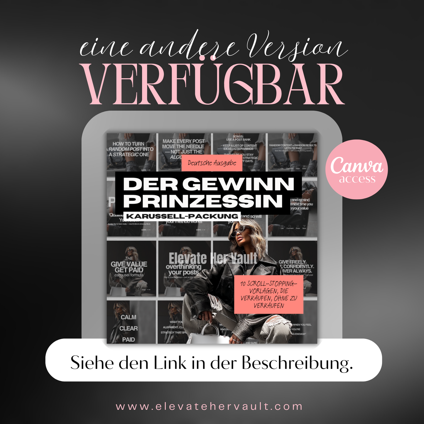 Product packaging with text and branding on a dark background german edition available