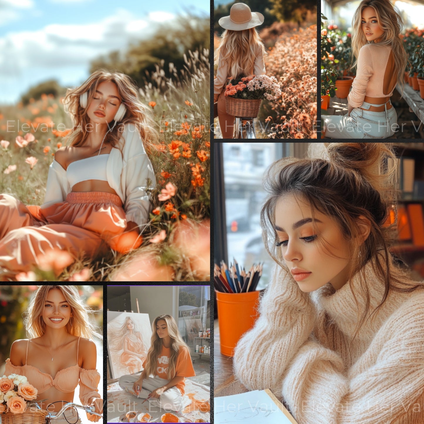 Use prompts to generate elegant feminine images, create serene visuals with natural elements, lifestyle photos made using AI prompts, MidJourney for bloggers and creators, earthy warm tones with beautiful details, photo ideas for content creators in nature, calm aesthetic brand visuals for resale, peaceful tone image prompts for digital creators, feminine fashion & cozy content ideas
www.elevatehervault.com