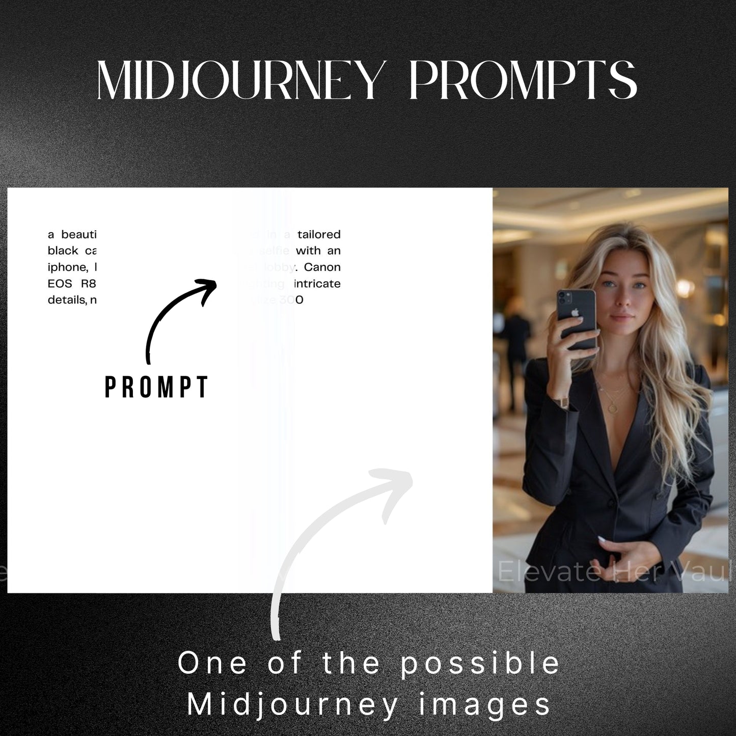 Sample visuals made using the exact prompts, luxury product and fashion flat lays, bold & sleek brand image inspiration, MidJourney result previews to guide creation, visual consistency for modern content creators, create social visuals and promo content, upscale look without photography skills needed
www.elevatehervault.com