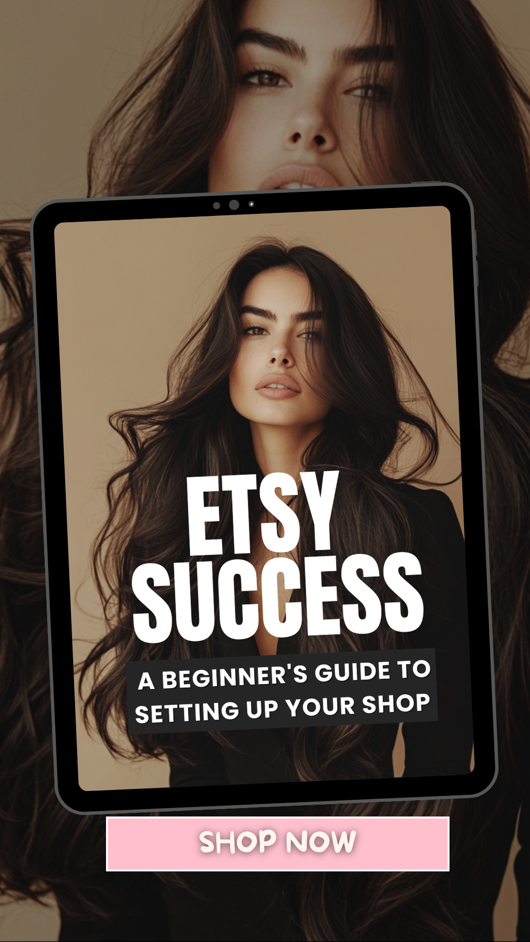 Pinterest Pin Mockup: “Pinterest graphic promoting Etsy Success eBook – beginner’s step-by-step Etsy shop setup guide.”