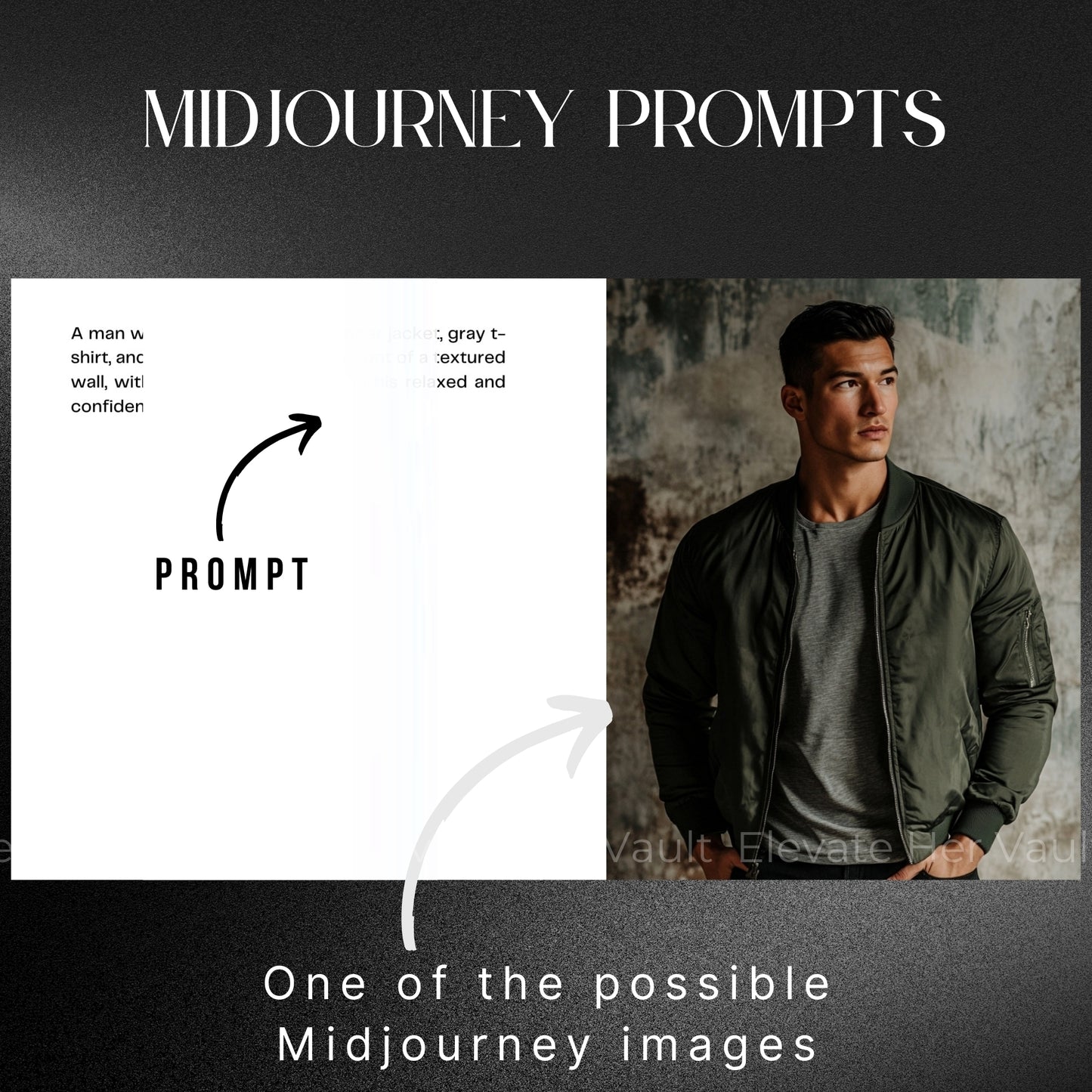 Prompt format breakdown for elegant visuals, MidJourney prompt structure for masculine brands, AI guide for image creation with minimal effort, format support for clean and strong visuals, visual content made easy through prompt architecture
www.elevatehervault.com