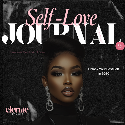 Cover of 'Self-Love Journal' with a woman's face and branding elements.