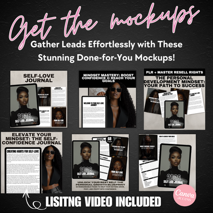 Promotional graphic for self-help product mockups with text on a dark background