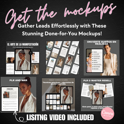 Promotional graphic for done-for-you mockups with text and images of people on a dark background. www.elevatehervault.com
