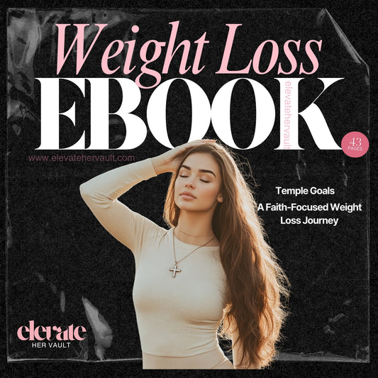 Faith-based weight loss eBook cover for Christian women entrepreneurs. Includes PLR for digital resell. www.elevatehervault.com
