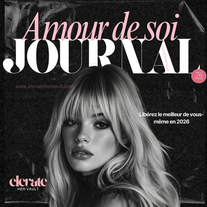Magazine cover with a woman's face and 'Amour de soi Journal' text on a dark background