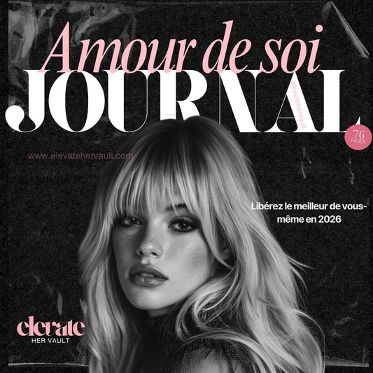Magazine cover with a woman's face and 'Amour de soi Journal' text on a dark background