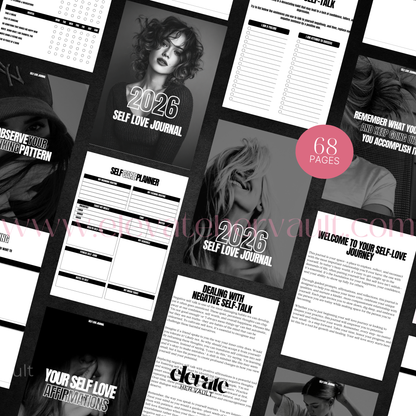 Collage of self-love journal pages with text and images on a black background