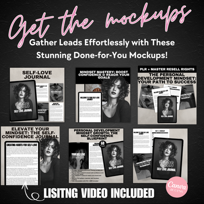 Promotional graphic for self-help product mockups with text on a dark background