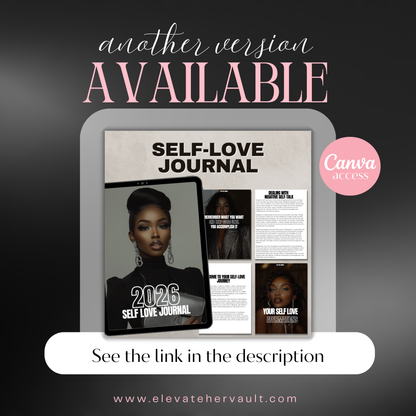 Digital self-love journal on a tablet with promotional text and Canva logo.