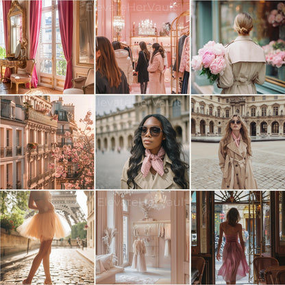 Paris lifestyle collage — cafés, florals, balconies, Eiffel views — www.elevatehervault.com