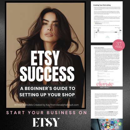 Main Brown Cover (Etsy Success): “Etsy Success beginner’s eBook cover showing a step-by-step Etsy shop setup guide.”