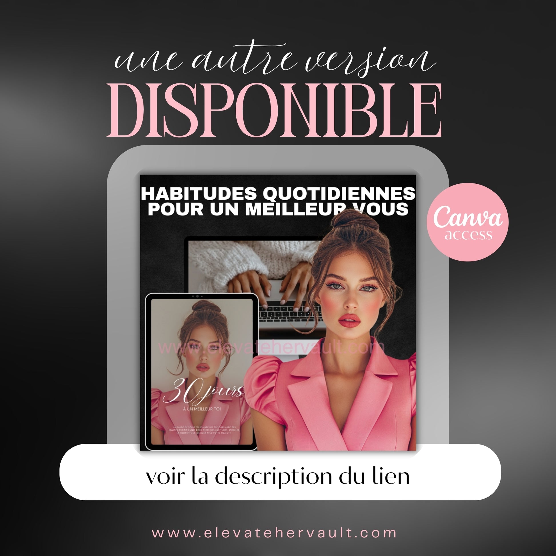 journal de gratitude français, ebook mindset en français, produit numérique pour femmes, PLR en français, développement personnel Canva, affirmation biblique, bien-être féminin, outil de croissance spirituelle, journal à réinitialiser, 30 jours de self-care, www.elevatehervault.com