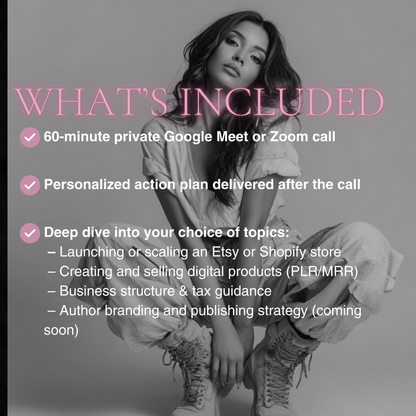 Person sitting with promotional text about services on a gray background  www.elevatehervault.com