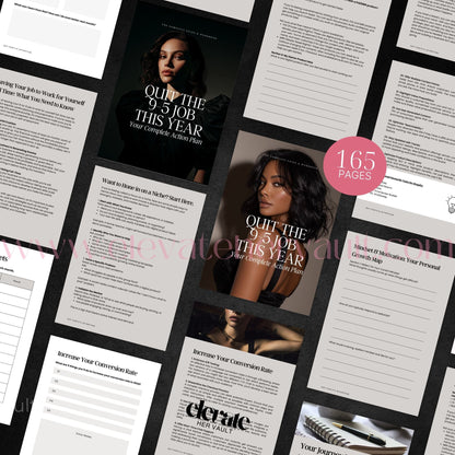 Guide Preview Pages – Inside look at workbook pages with strategies, worksheets, and digital marketing blueprints. www.elevatehervault.com