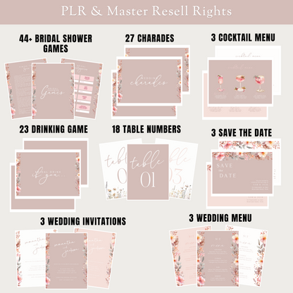 Collection of wedding planning materials with various templates on a light background. www.elevatehervault.com