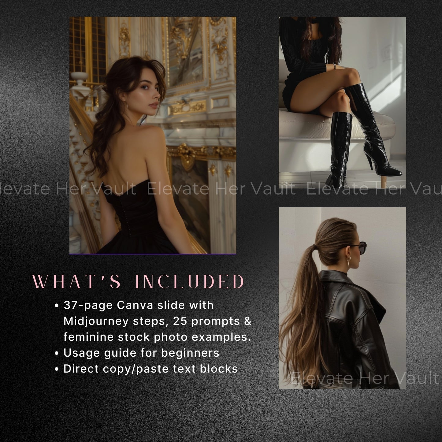 Dark Elegance – 25 MidJourney Prompts + Stock Image Kit +How To Video  PLR/MRR Included
