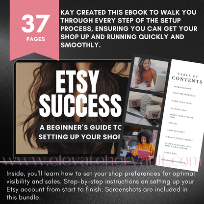 Main Brown Cover (Etsy Success): “Etsy Success beginner’s eBook cover showing a step-by-step Etsy shop setup guide.”