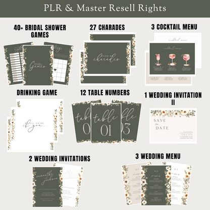 Collection of wedding and bridal shower printables with titles on a white background www.elevatehervault.com