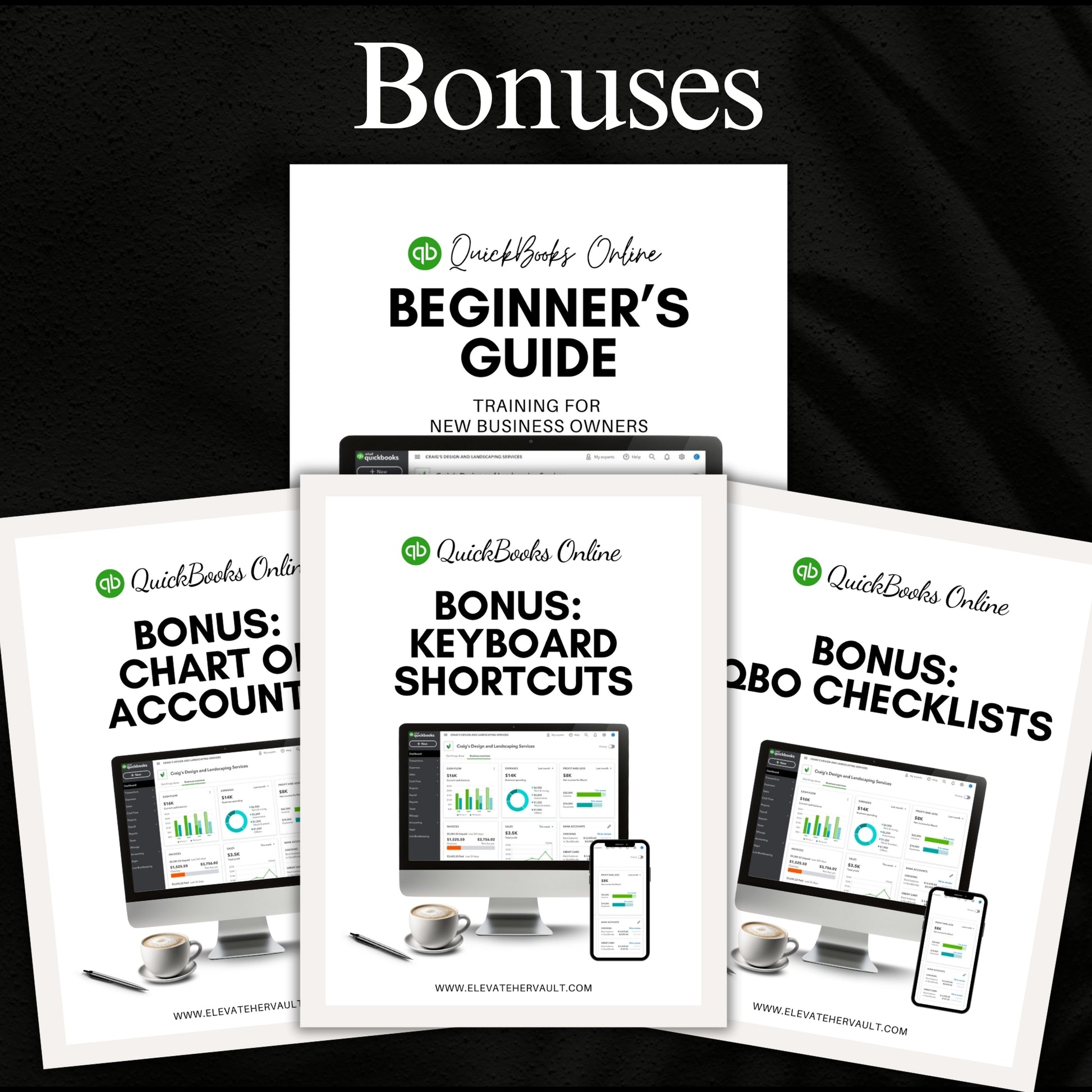 QuickBooks for entrepreneurs, new biz financial guide, QBO how-to eBook, intro to online bookkeeping, QuickBooks for creatives, freelancer money management, finance tool with visuals, DIY QuickBooks guide, PLR QuickBooks guide, www.elevatehervault.com